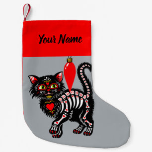 Day of the Dead Kitty Personalized Small Christmas Stocking