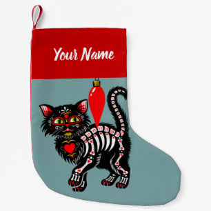 Day of the Dead Kitty Personalized Small Christmas Stocking