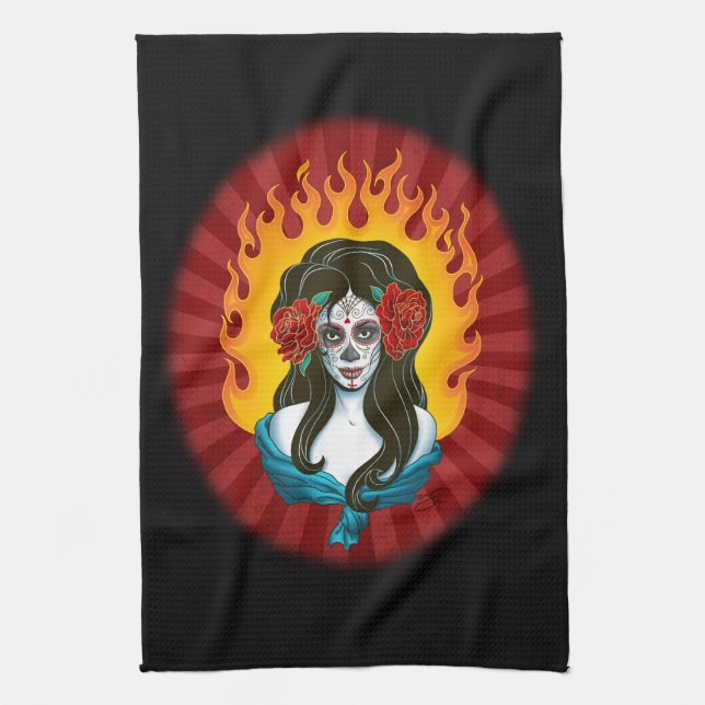 Day of the Dead La Muerta Tea Towel (Vertical)