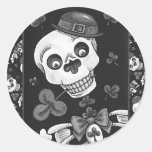 DAY OF THE DEAD LEPRECHAUN, ST. PADDY'S DAY SKULL CLASSIC ROUND STICKER