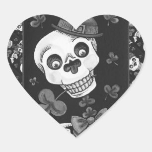 DAY OF THE DEAD LEPRECHAUN, ST. PADDY'S DAY SKULL HEART STICKER