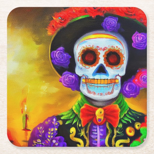 Day of the Dead Man 1 Square Paper Coaster (Front)
