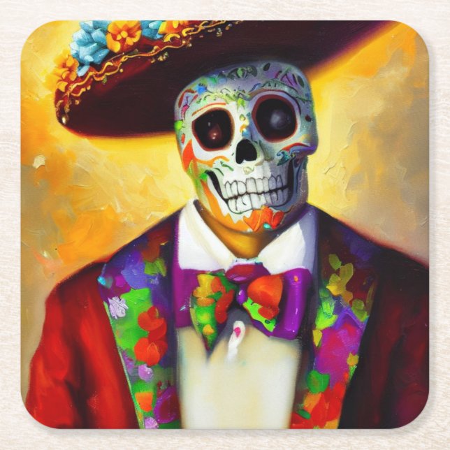 Day of the Dead Man 3 Square Paper Coaster (Front)