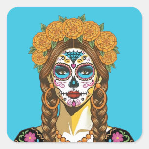 Day of the Dead Marigold Catrina Square Sticker