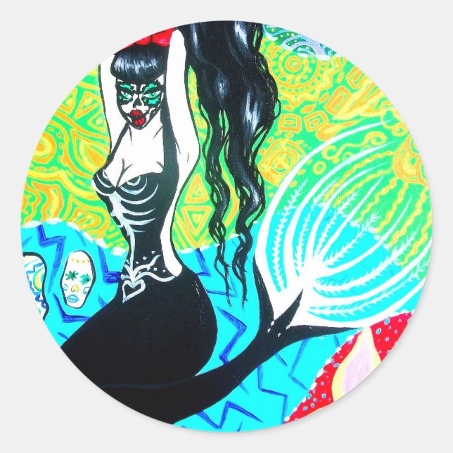 Day of the Dead Mermaid Art Classic Round Sticker (Front)