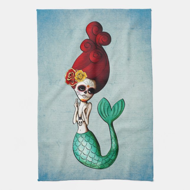 Day of The Dead Mermaid Tea Towel (Vertical)