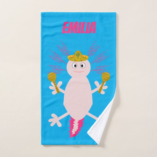 Day of the Dead Mexican Axolotl Custom Name Hand Towel (Hand Towel)