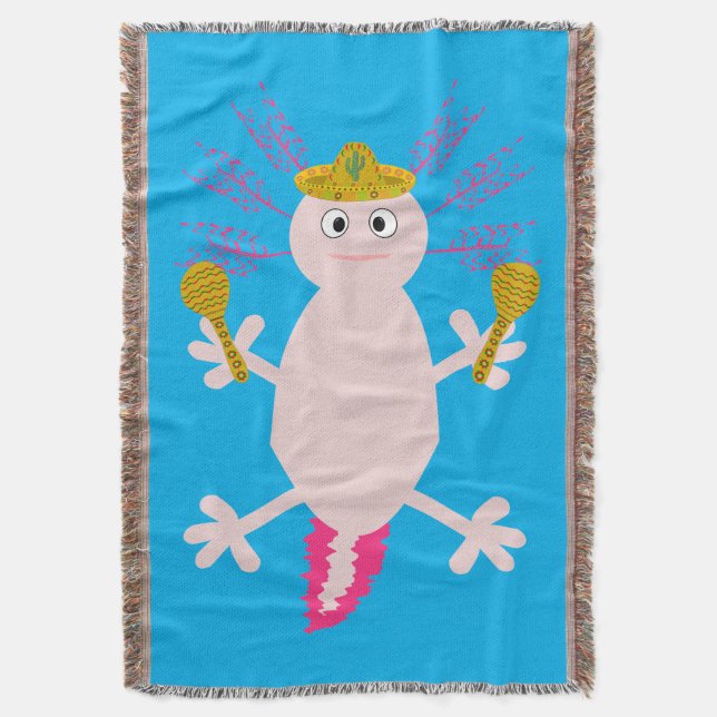 Day of the Dead Mexican Axolotl Throw Blanket (Front Vertical)