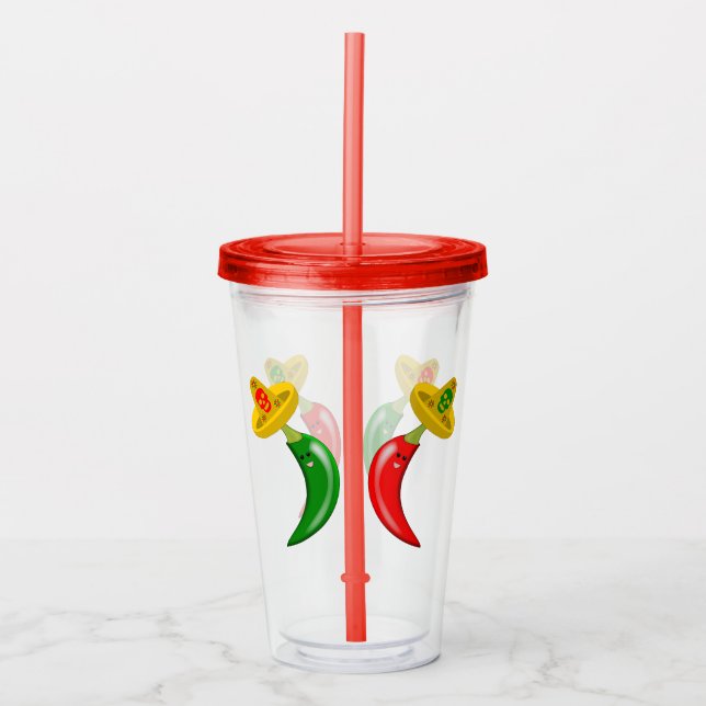 Day of the Dead Mexican Chilis Acrylic Tumbler (Front)
