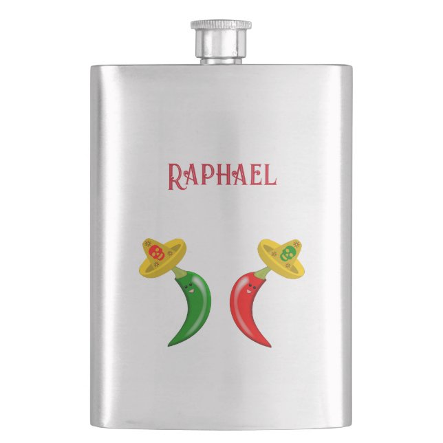 Day of the Dead Mexican Chilis Custom Name Hip Flask (Front)