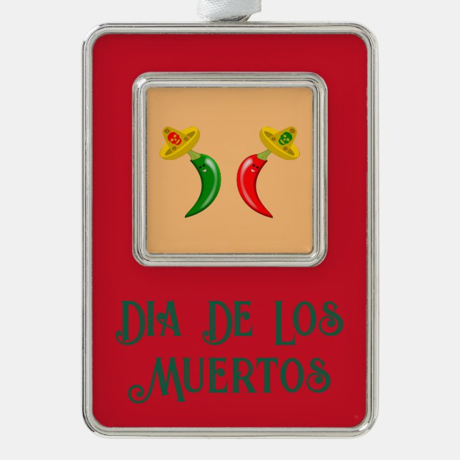 Day of the Dead Mexican Chilis Custom Silver Plated Framed Ornament (Front)