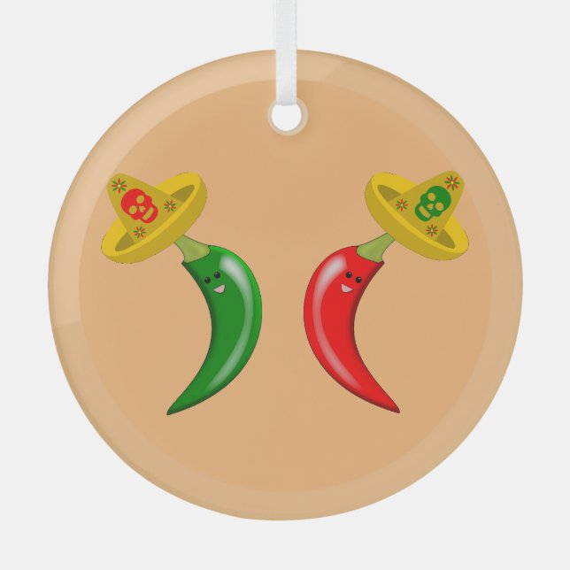 Day of the Dead Mexican Chilis Glass Tree Decoration (Front)