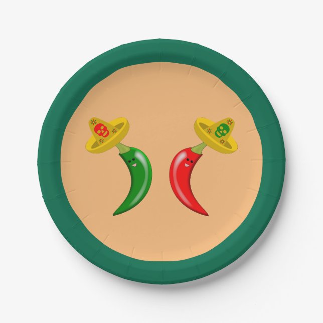 Day of the Dead Mexican Chilis Paper Plate (Front)