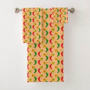 Day of the Dead Mexican Chilis Patterned Bath Towel Set