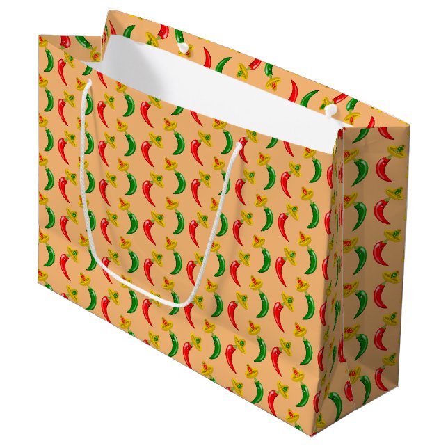 Day of the Dead Mexican Chilis Patterned Large Gift Bag (Front Angled)