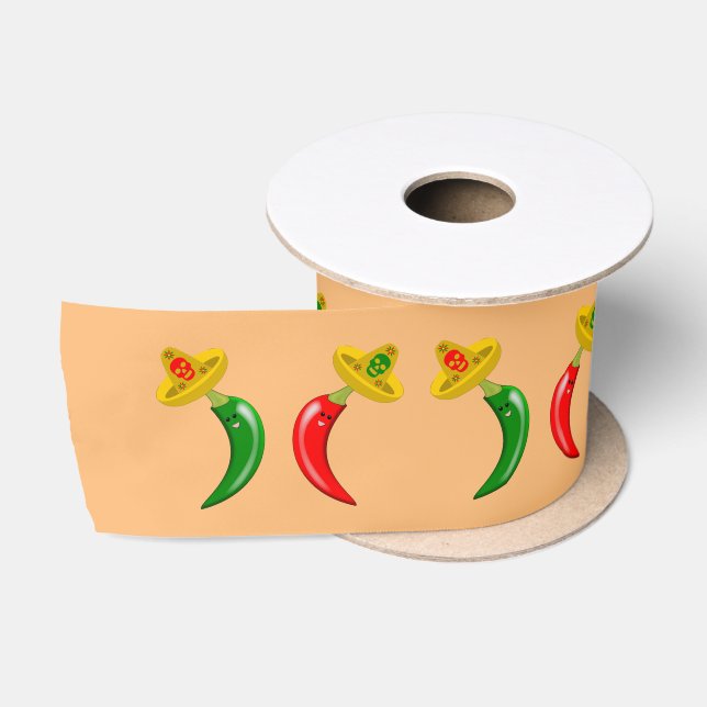 Day of the Dead Mexican Chilis Patterned Satin Ribbon (Spool)