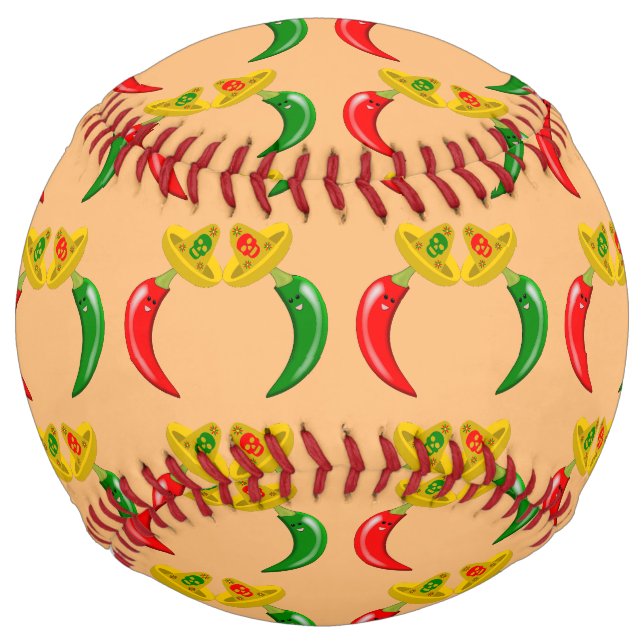 Day of the Dead Mexican Chilis Patterned Softball (Front)
