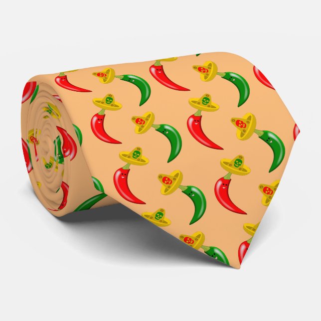 Day of the Dead Mexican Chilis Patterned Tie (Rolled)