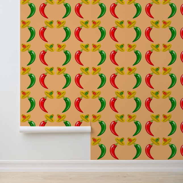 Day of the Dead Mexican Chilis Patterned Wallpaper (Application)