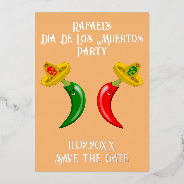Day of the Dead Mexican Chilis Save the Date (Front)