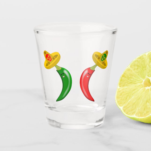 Day of the Dead Mexican Chilis Shot Glass (Front)