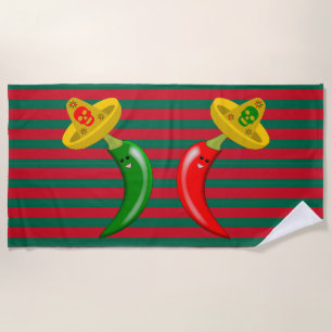 Day of the Dead Mexican Chilis Striped Beach Towel