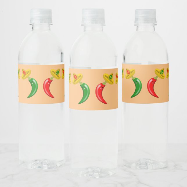 Day of the Dead Mexican Chilis Water Bottle Label (Bottles)
