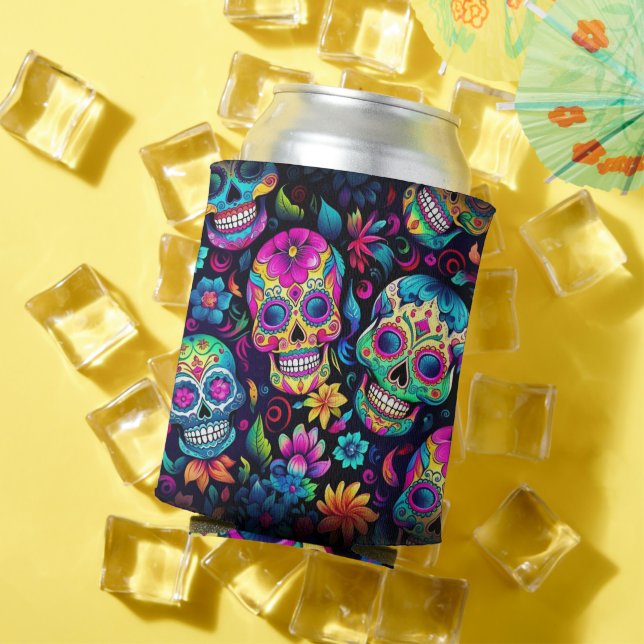 Day of the Dead Neon Sugar Skulls Can Cooler (In Situ Summer)
