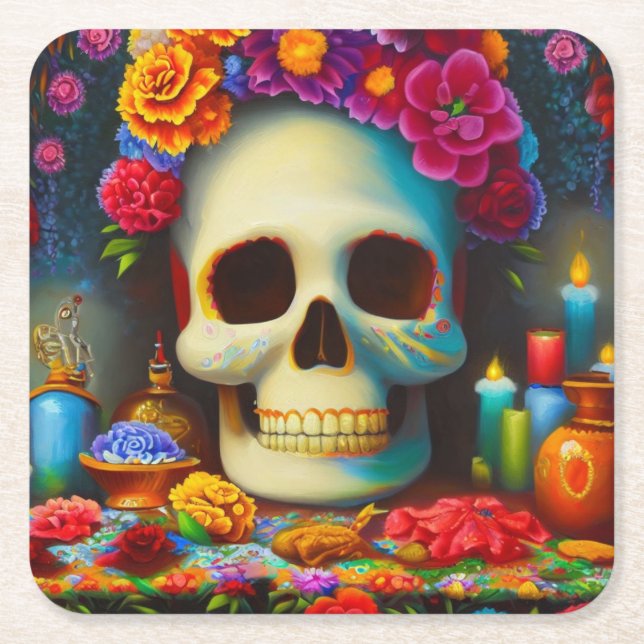 Day of the Dead Ofendra 4 Square Paper Coaster (Front)
