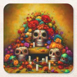 Day of the Dead Offrendas 1 Square Paper Coaster