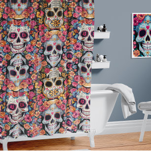Day of the Dead or Halloween Sugar Skull  Shower Curtain