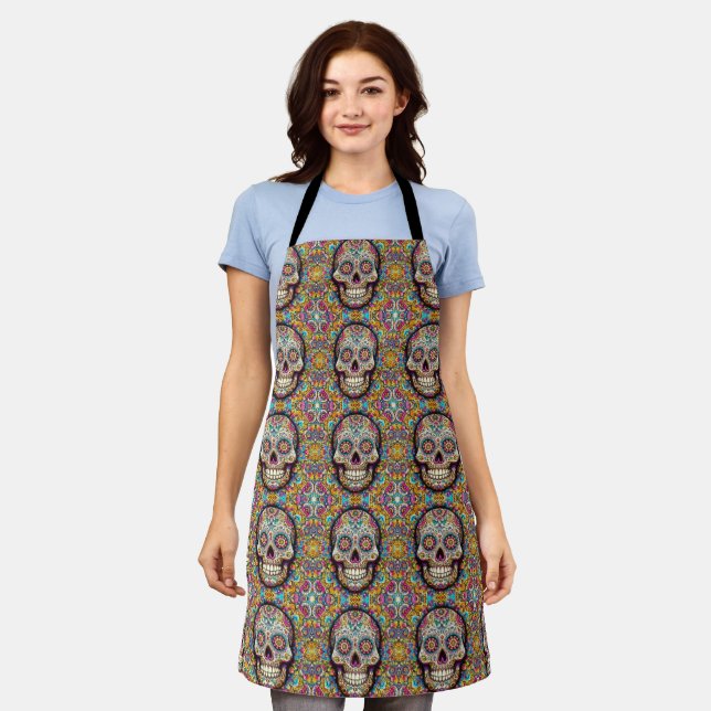 Day of the Dead Pattern Apron (Worn)