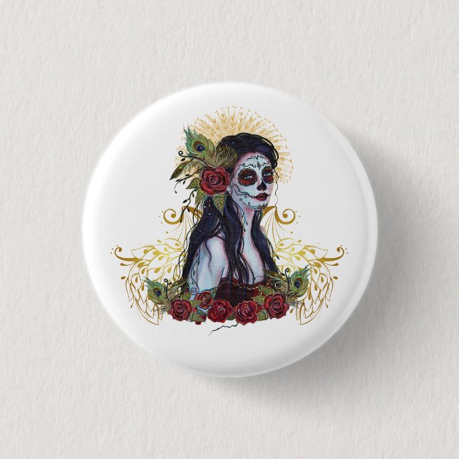 Day of the dead peacock art by Renee Lavoie 3 Cm Round Badge (Front)