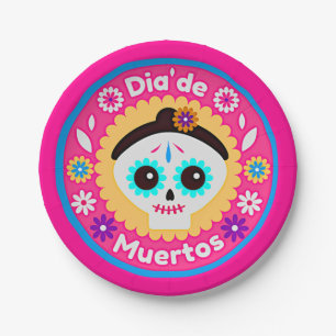 Day of the Dead Pink Lady  - for Family Kids 7" Paper Plate