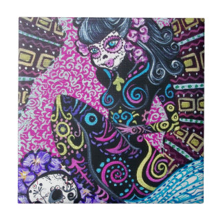 Day of the Dead Retro Mermaid Tile