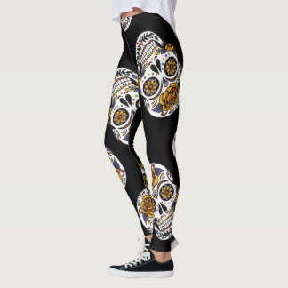 Day of the dead rose skull Halloween pattern Leggings