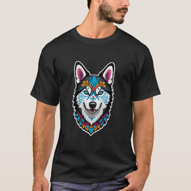 Day of the Dead Siberian Husky (version 1) T-Shirt (Front)