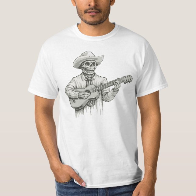 Day of the Dead Skeleton Playing Guitar T-Shirt (Front)