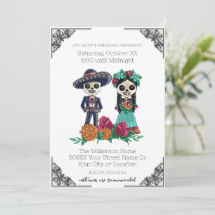 Day of the Dead Skeletons Halloween Party Invitation