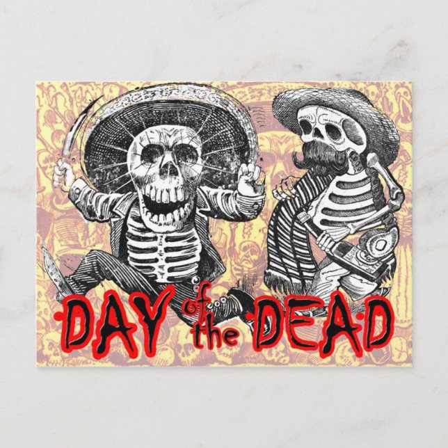 Day of the Dead - Skeletons with machete and booze Postcard (Front)