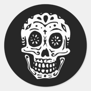 Day Of The Dead Skull-Black Classic Round Sticker