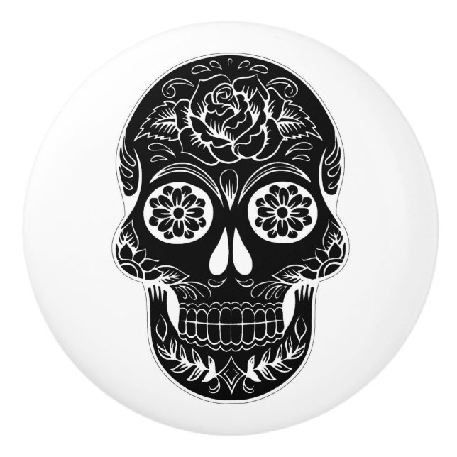 Day of the Dead Skull Ceramic Knob (Front)