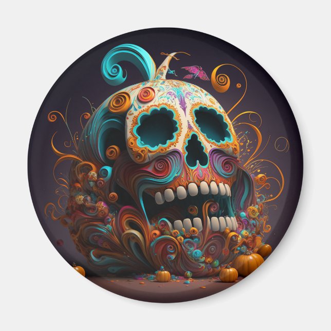 Day of the Dead Skull Fridge Magnet (Front)