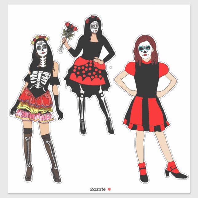 day of the dead skull girls original drawings art  (Sheet)