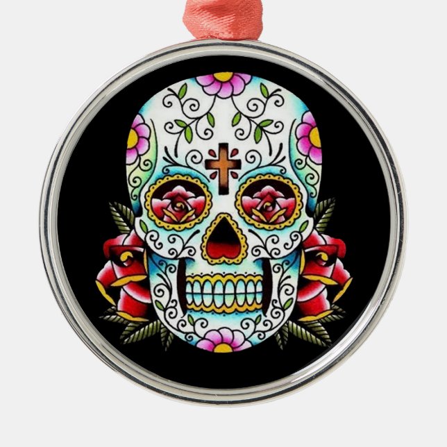 Day of the Dead Skull Metal Tree Decoration (Front)