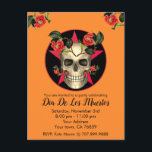 Day Of The Dead Skull Party Invitation Postcard<br><div class="desc">Dia de los muertos skull and floral on orange for your celebration. A bold party invitation. Invite all souls to your bash! Customise with your information.</div>