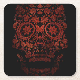 Day of the dead skull square paper coaster