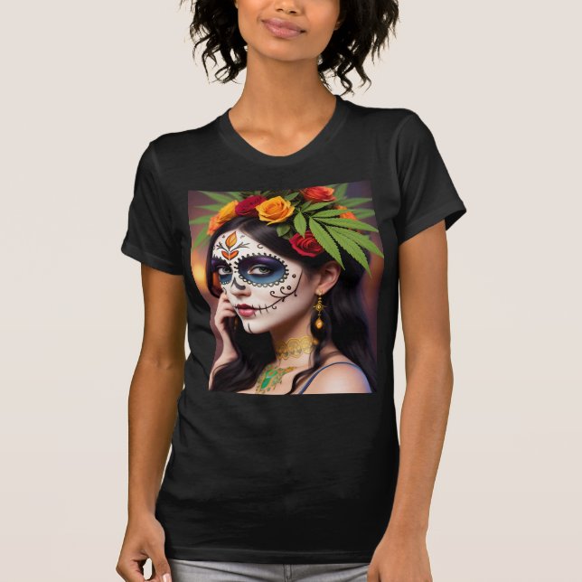 Day of the Dead Skull with Floral Headdress Women T-Shirt (Front)