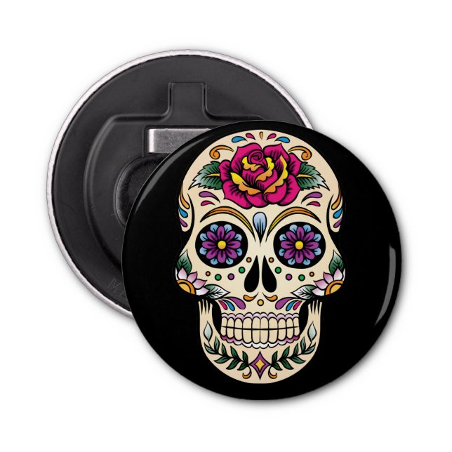 Day of the Dead Skull with Rose Bottle Opener (Front)