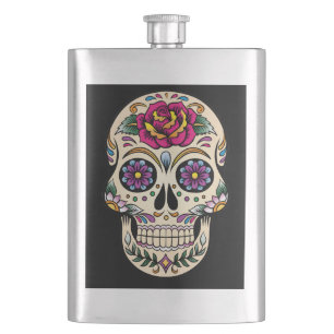 Day of the Dead Skull with Rose Hip Flask